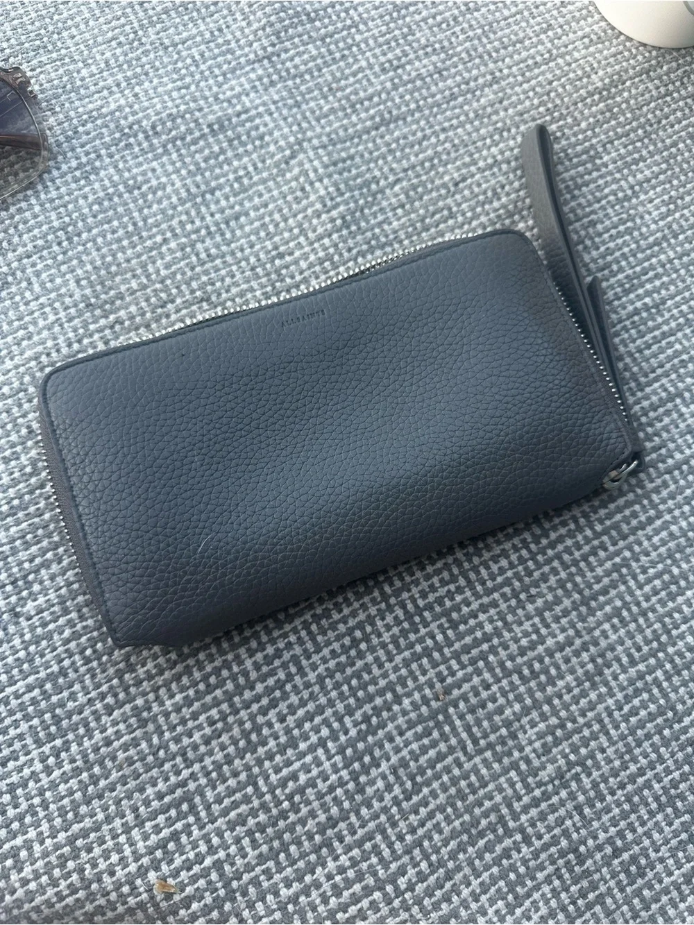 AllSaints Pebbled Leather Zip Wallet in Steel Gray